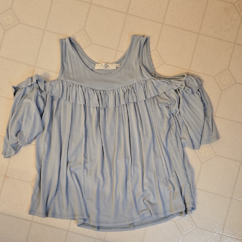 Elegant Light Blue Ruffle Blouse